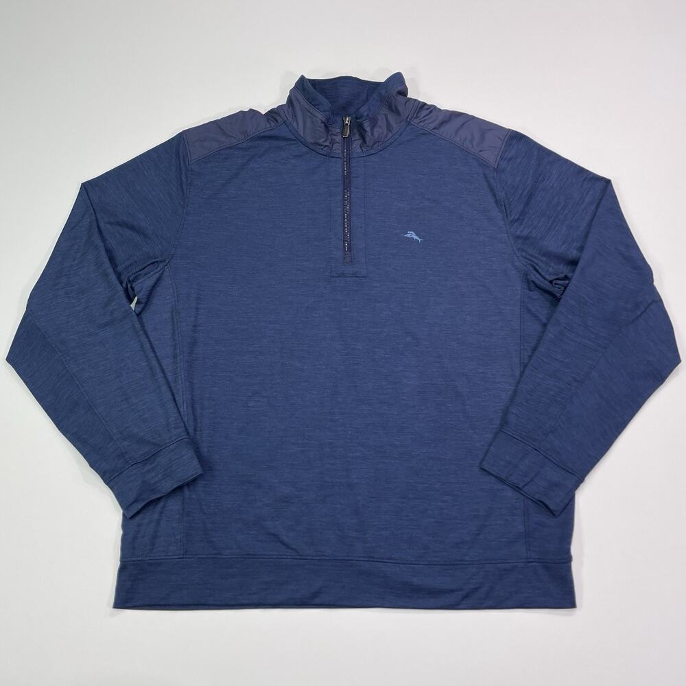 Tommy Bahama Island Zone 1/4 Zip Men’s Large Performance Pullover Blue Heathered
